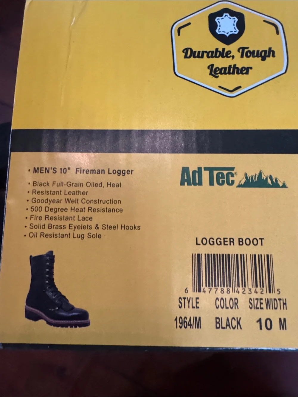 Ad Tec Black Lace-Up Work Boots with Brown Welt
